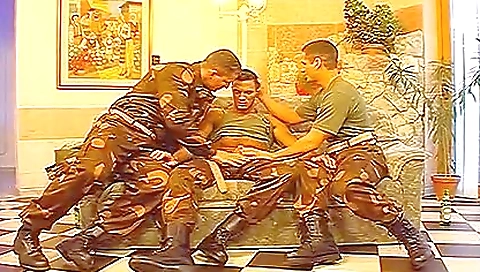 Hot military men enjoying deepthroating and hardcore sex