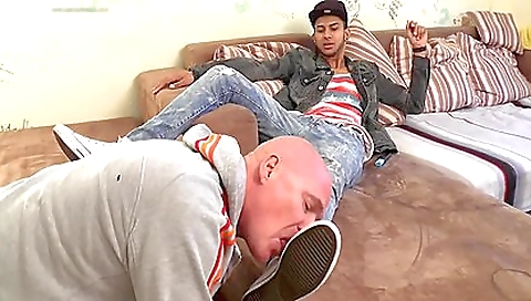 Busty brunette gets fucked by a young twinkle and dildo
